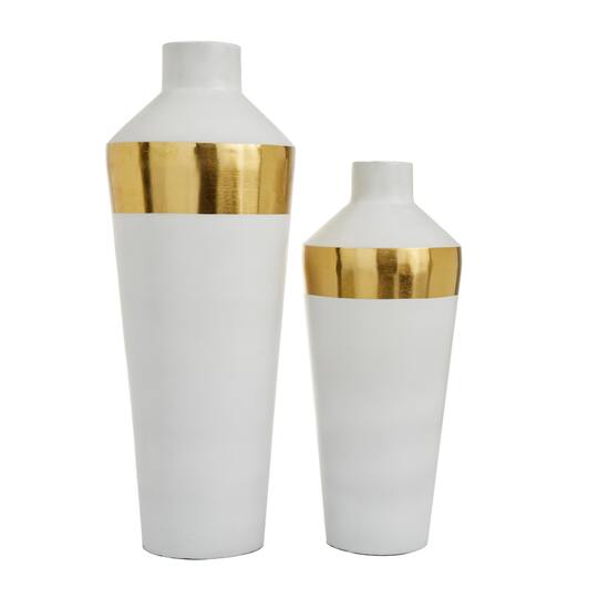 White & Gold Metal Modern Vase Set